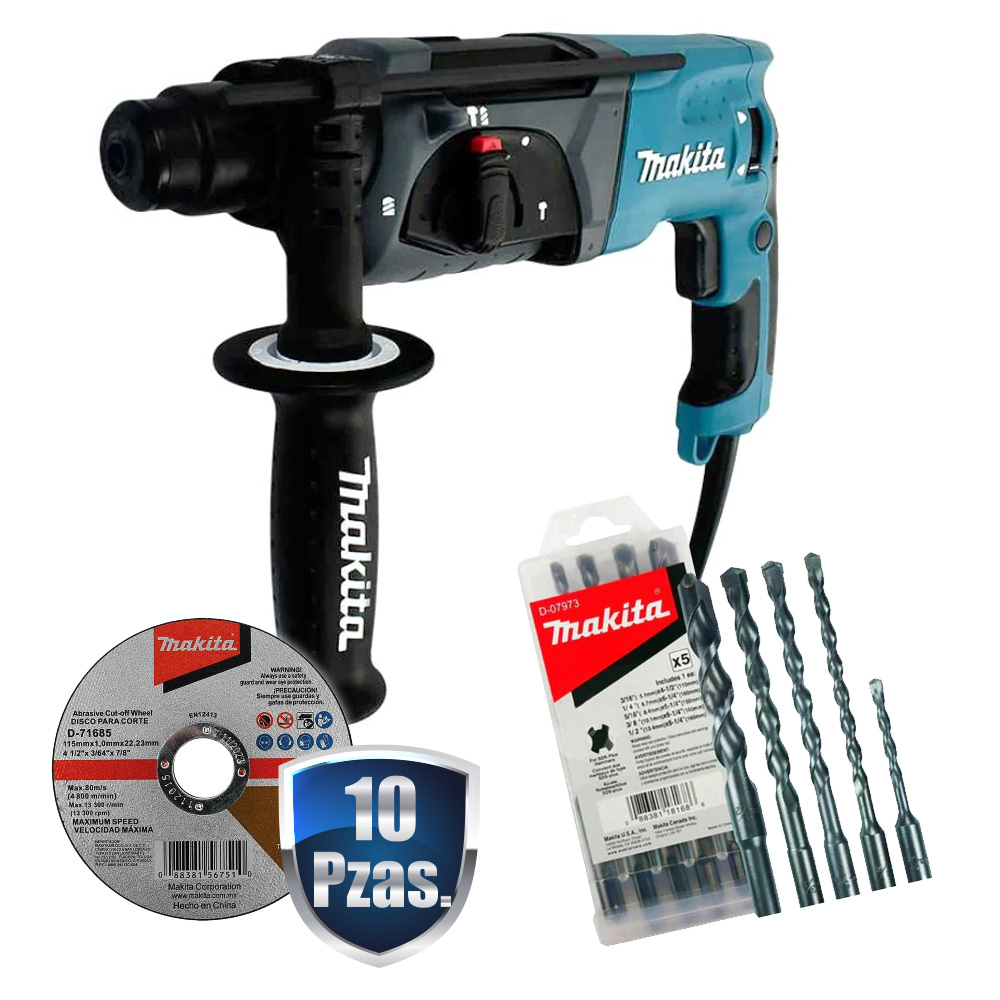 [MAK-HR2470+C04] ROTOMARTILLO SDS PLUS 15/16 850 W 2.8 KGS 3 FUNCIONES+KIT DE 5 BROCAS D-07973+10 DISCOS DE CORTE D-71685 MAK