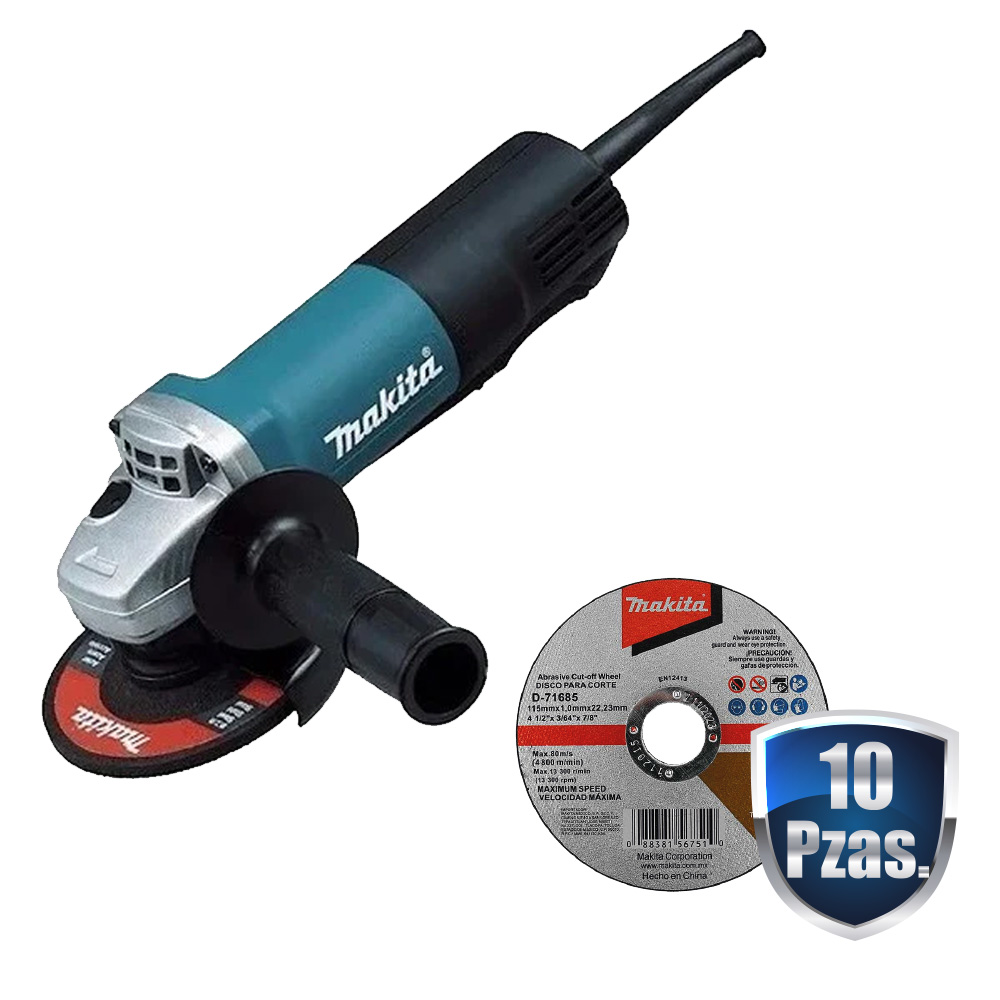 [MAK-9557HNG+C03] COMBO MINIESMERILADORA 4 1/2 840 W 10,000 RPM + 10 DISCOS MAKITA DE CORTE D-71685