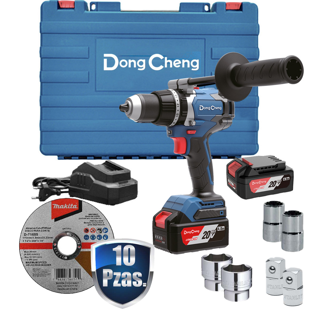 [DCH-DCJZ03-13EM+C01] COMBO TAL/ROTOM/DEST 1/2 20 V S/CARBONES, C/2 BAT. DE 4 AMPS USO PESADO+6 DADOS STANLEY+10 DISCOS MAKITA