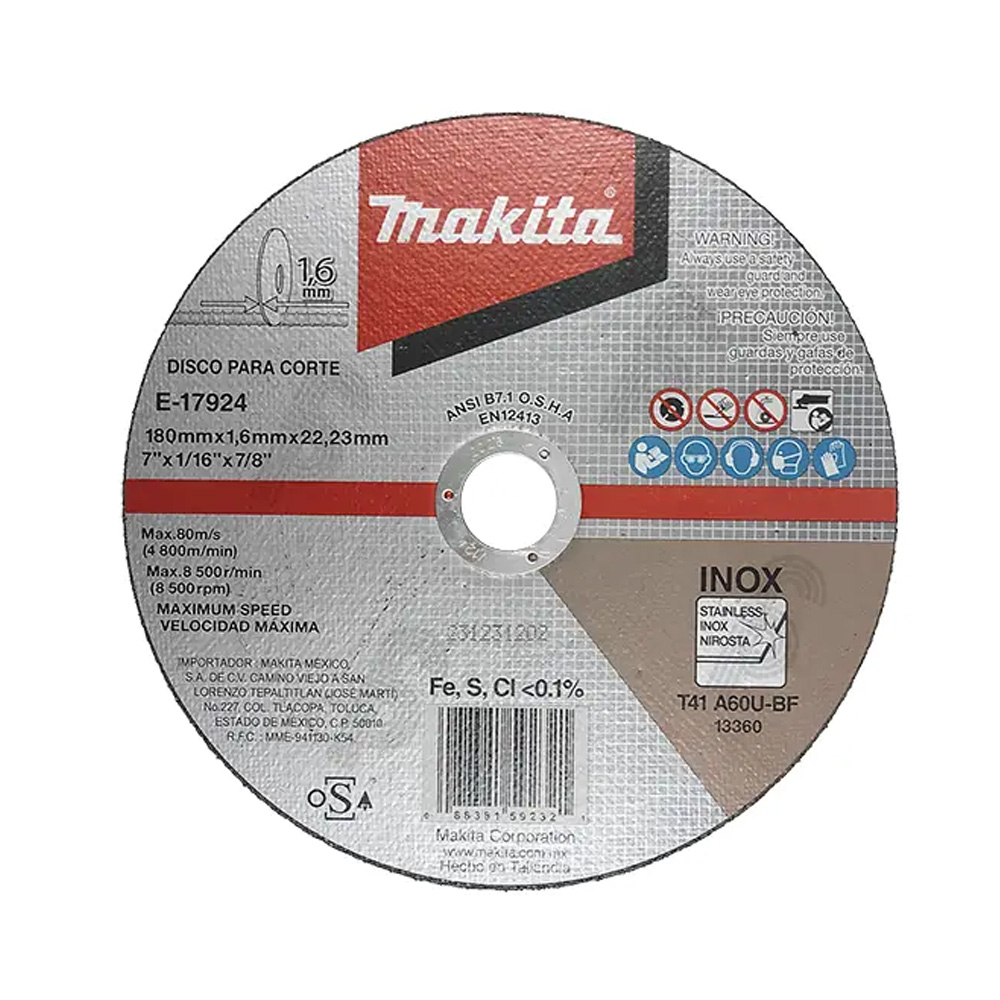 DISCO P/CORTE METAL ACERO INOXIDABLE SUPERDELGADO 7 X 1/16 X 7/8 (SUBSTITUYE A MAA-B12500) NUEVO MODELO