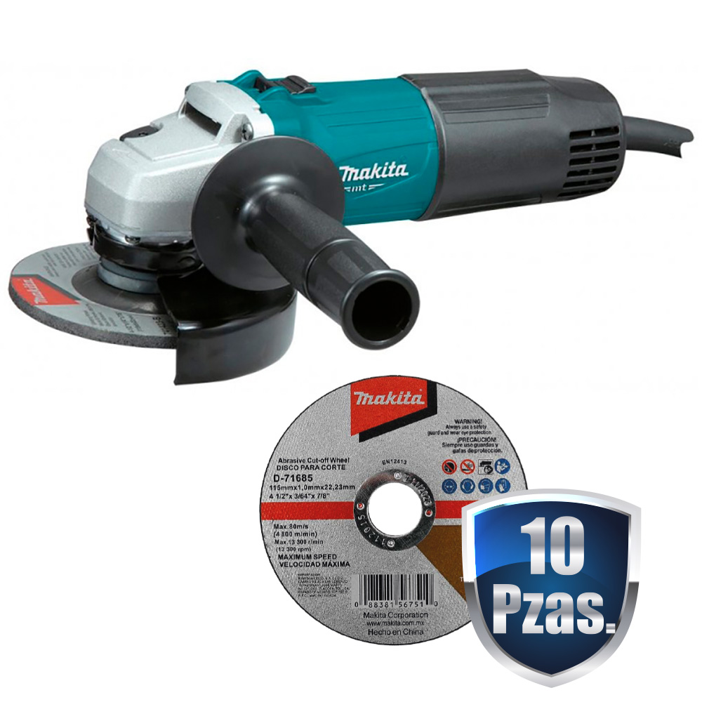 [MMT-M0901B+C01] COMBO MINIESMERILADORA 4 1/2 540 WATTS + 10 DISCOS MAKITA DE CORTE 4 1/2 D71685 GRATIS