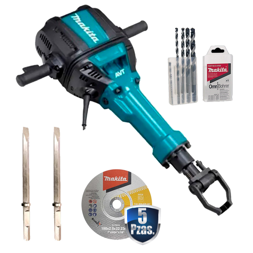 [MAK-HM1802+C02] COMBO MARTILLO DEMOLEDOR ZANCO 1 1/8 2000W 30 KGS+2 CINCELES HEX+5 DISCOS MAKITA 7+JUEGO DE 5 BROCAS MULT