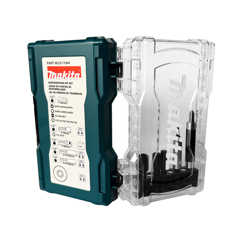 [MAA-E-11944] JUEGO DE ACCESORIOS MAKITA DE PUNTAS Y DADOS DE 32 PZAS CON ESTUCHE TRANSPARENTE