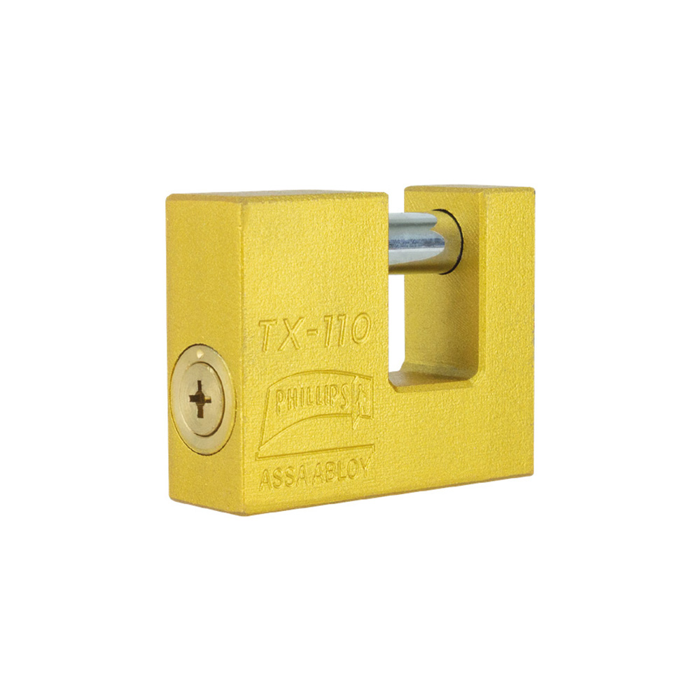 CANDADO DE HIERRO ACABADO COLOR LATON PARA CORTINA MODELO TX110 DE 71 MM (PHI-TX110) LLAVE TETRA EXTRA SEG.