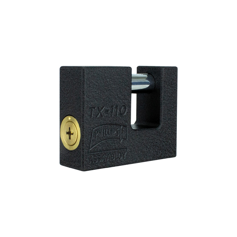 CANDADO DE HIERRO ACABADO COLOR NEGRO PARA CORTINA MODELO TX110 DE 71 MM (PHI-TX110) LLAVE TETRA EXTRA SEG.