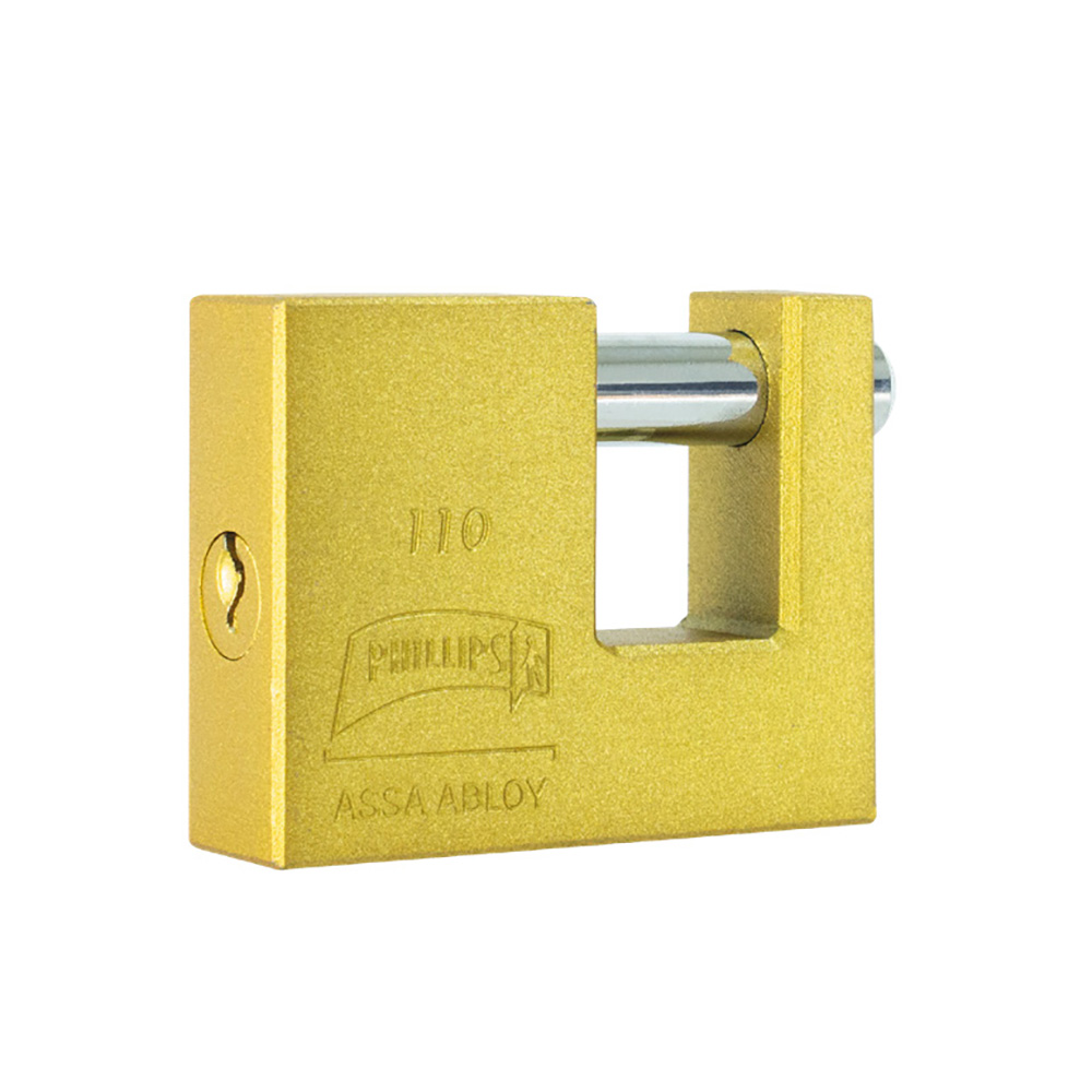 CANDADO DE HIERRO ACABADO COLOR LATON PARA CORTINA MODELO 110 DE 71 MM (PHI-110) LLAVE NORMAL