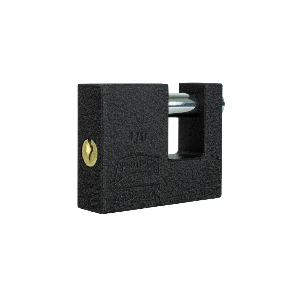 CANDADO DE HIERRO ACABADO COLOR NEGRO PARA CORTINA MODELO 110 DE 71 MM (PHI-110) LLAVE NORMAL