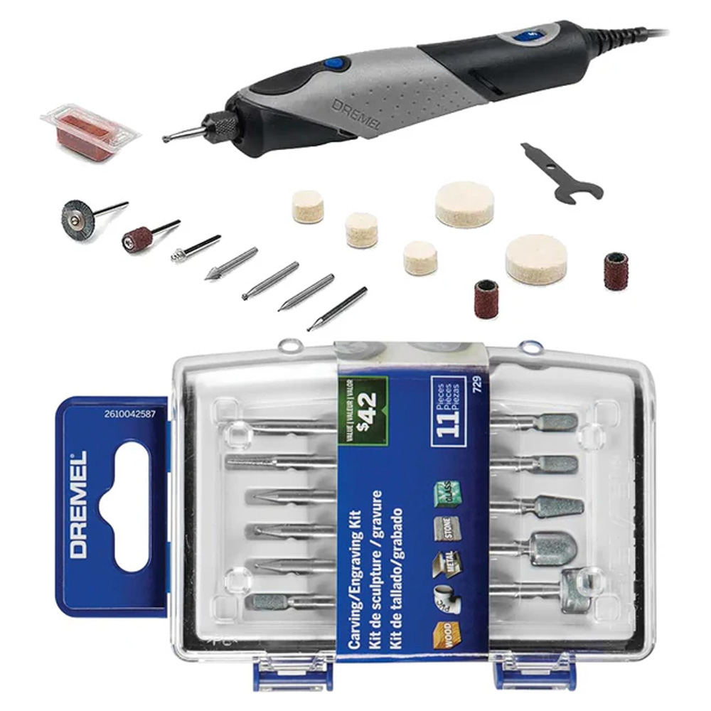 COMBO DREMEL STYLO MOTOTOOL C/15 ACCESORIOS+KIT ADICIONAL DE 11 PZAS P/GRABAR, TALLAR Y ESMERILAR