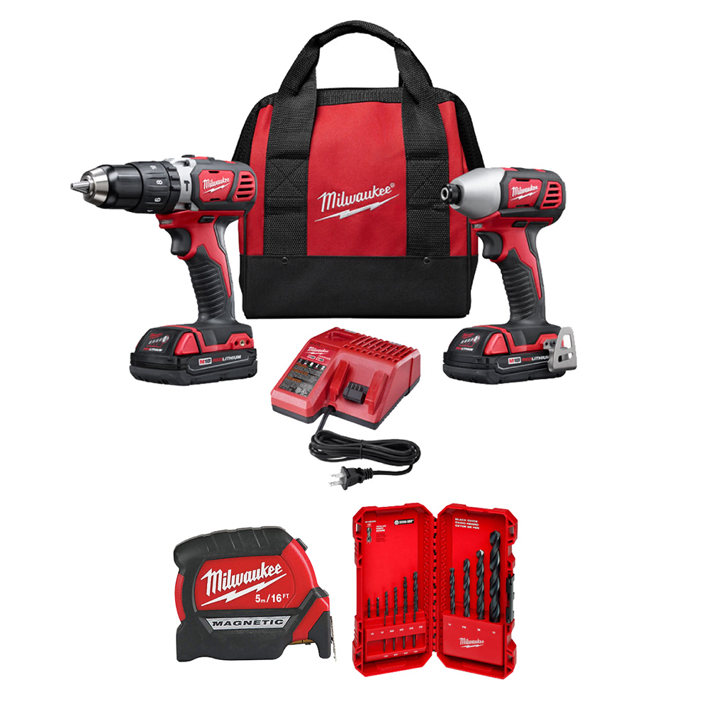 COMBO MILWAUKEE 2697-22CT (2607-20+2656-20) MAS FLEXOMETRO MAG 5MT 48-22-0716 Y JUEGO DE BROCAS OXIDO NEGRO 14 PZAS 48-89-2800