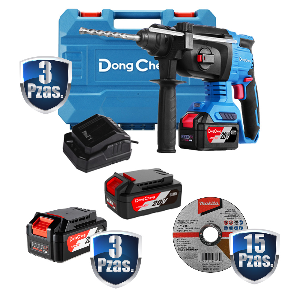 [DCH-DCZC04-24EM+C01] COMBO BF 3 ROTOMARTILLOS SDS PLUS DE 1, 20 V S/CARB,2 BAT. 4 AMPS Y ESTUCHE+ 3 BATERIAS DE 20 V, 4 AMPS.+15 DISCOS