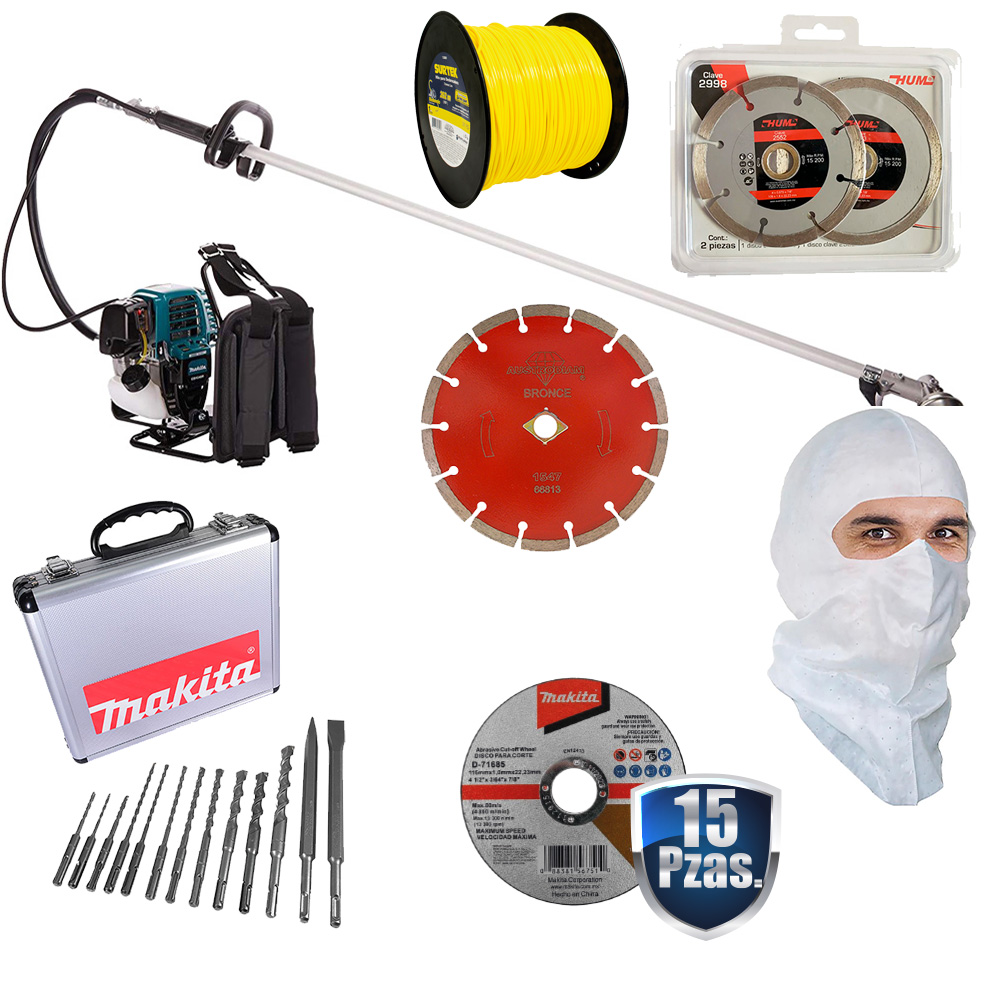 [MAK-EBH340R+C01] COMBO DESBROZADORA GAS. 4 TIEMPOS 33.5CC F. CURVA C/MOCHILA (2 CAJAS)+HILO DE NYLON DE 262MT+ACC VARIOS