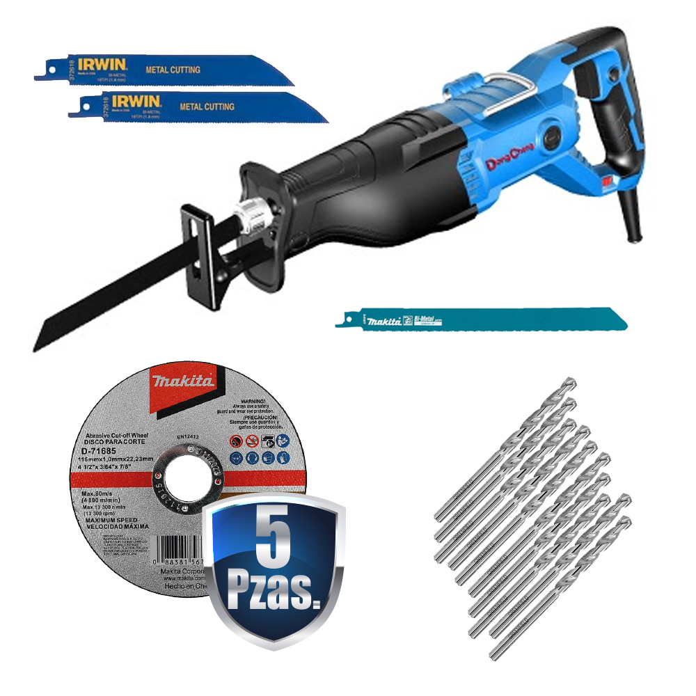 [DCH-DJF02-30+C03] COMBO SIERRA SABLE 1,300 WATTS C/ESTUCHE+2 SEGUETAS 6X18 DPP+5 BROCAS DE CONCRETO+2 SEGUETA SABLE 9+5 DISCOS