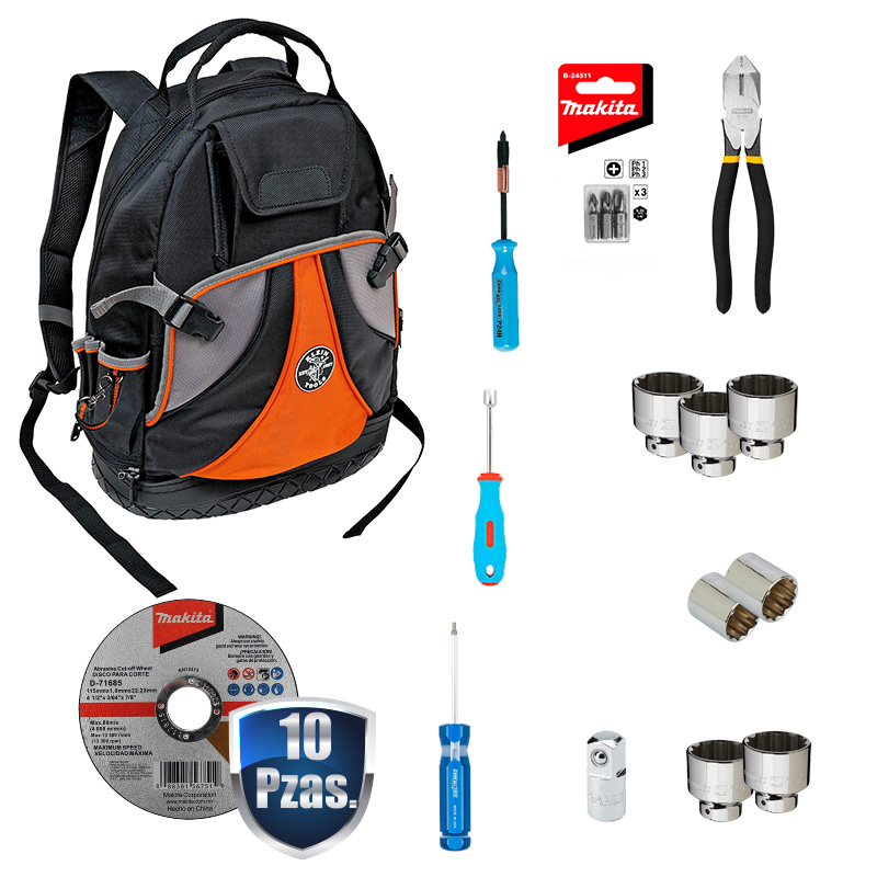 [KLE-55421-BP+C02] MALETA PORTAHERRAMIENTAS KLEIN USO RUDO+10 DISCOS MAKITA+PINZA ELECTRICISTA 9+KIT DE ACCESORIOS DIVERSOS