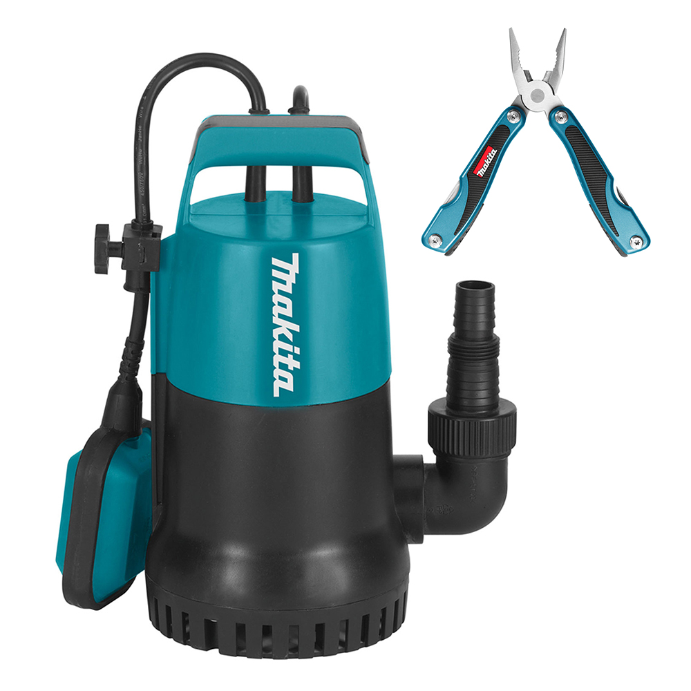 [MAK-PF0300+C01] COMBO BOMBA DE AGUA SUMERGIBLE 1/2 HP (AGUA LIMPIA) ALT 7 MTS+NAVAJA MULTIHERRAMIENTA MAKITA