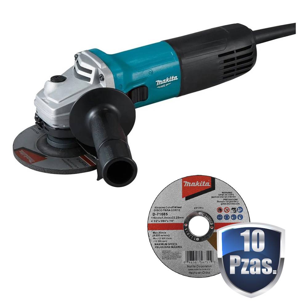 [MMT-M9507B+C01] COMBO MINIESMERILADORA DE 4 1/2 720 WATTS 11,000 RPM S/DISCO+10 DISCOS MAKITA DE CORTE D-71685