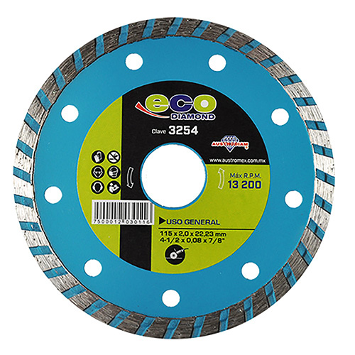 [AUS-3254] DISCO DE DIAMANTE P/USO GENERAL 4 1/2 X 0.080 X 7/8 TURBO ECODIAMOND