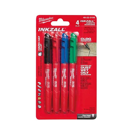 [MIA-48-22-3106] PAQUETE DE 4 MARCADORES INDUSTRIALES P/METAL, MADERA, PLASTICO (NEGRO, VERDE, ROJO, AZUL)