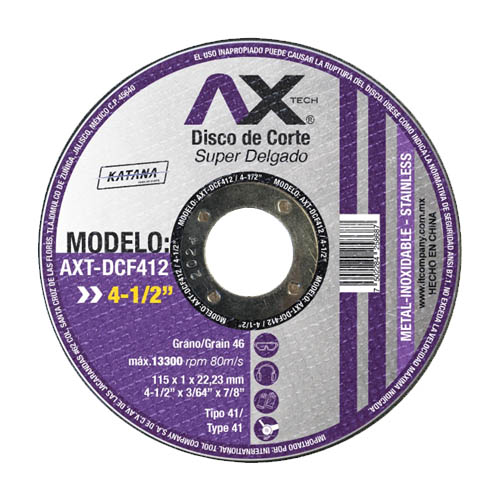 [AXT-DCF412] DISCO DE CORTE P/METAL SUPER DELGADO DE 4 1/2 X 1.2MM X 7/8 £