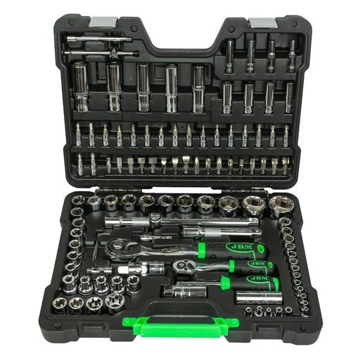 [JBM-54048] JUEGO DE MECANICO DE 108 PZAS DE 1/2 Y 1/4 C/PUNTAS DIVERSAS PARA DADOS Y DESTORNILLADOR MM CROMADO C/ESTUCHE