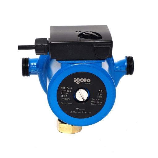 [IGO-PAC21] BOMBA PRESURIZADORA DE 1/3 HP PARA 2/3 SERVICIOS ALT. 9 MTS EMB. DE COBRE