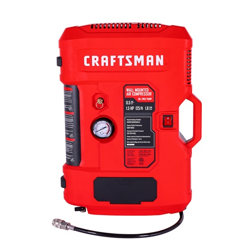 [CRA-CMXECXA0250541] COMPRESOR DE AIRE P/MONTAR EN PARED DE 1.5 HP 0.5 GAL. 2 LTR 125 PSI CFM HASTA 2.3 120 V LIBRE DE ACEITE