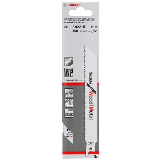 [BOA-2608656039] PAQUETE DE 2 SEGUETAS PARA SIERRA SABLE DE 6 PULGADAS 10D BOSCH PARA MADERA Y METAL